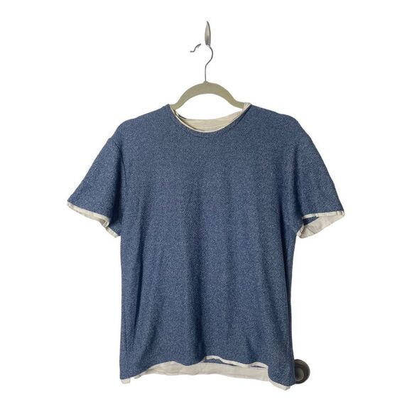Zara Women’s Blue Heather Short Sleeve Layered T-Shirt Size S Casual Crew Neck - Picture 1 of 4
